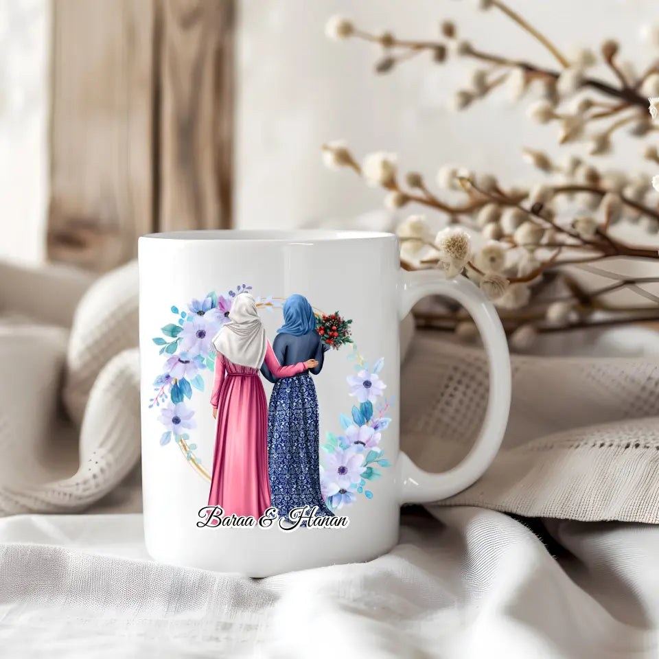 Freundinnen Tasse / Thermobecher mit Kopftuch & Haare  2-6 Freundinnen