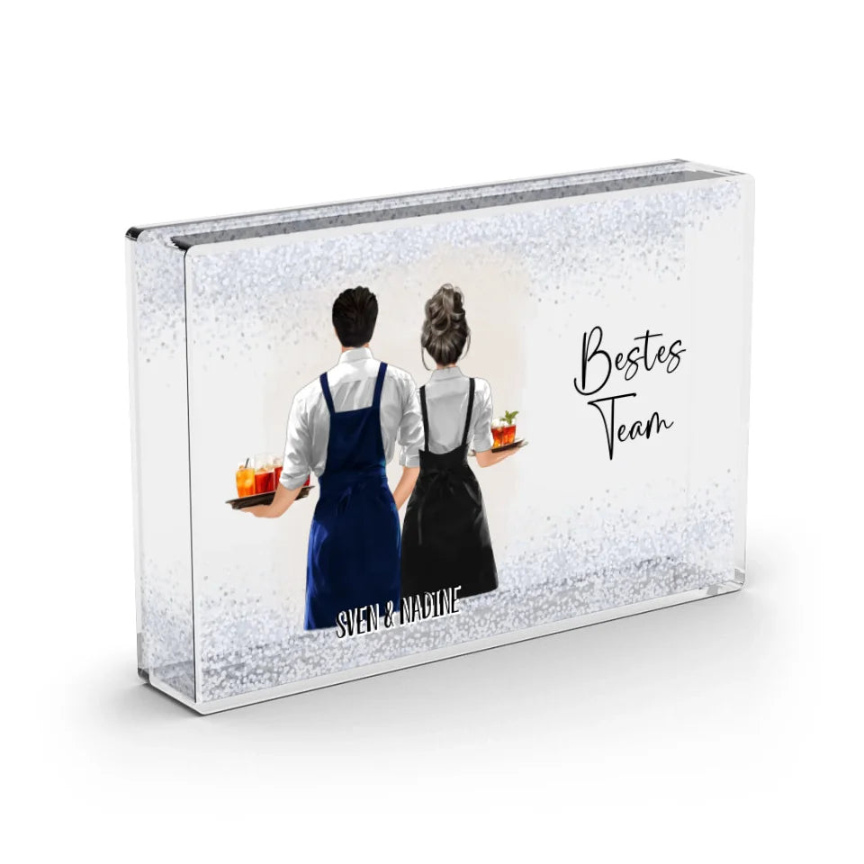 1-2 Kellner (Mann/Frau) Schneekugel Schnee