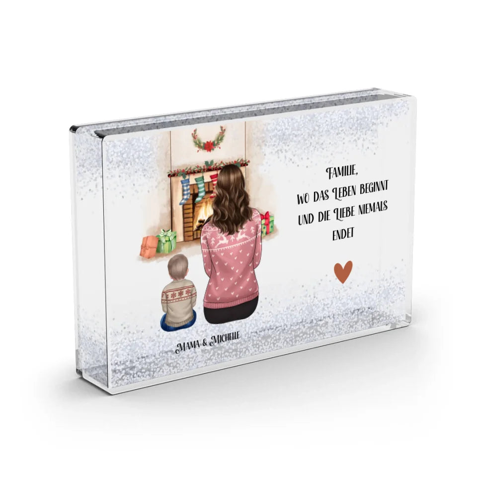 Mama & 1-3 Kinder Winter Schneekugel Schnee