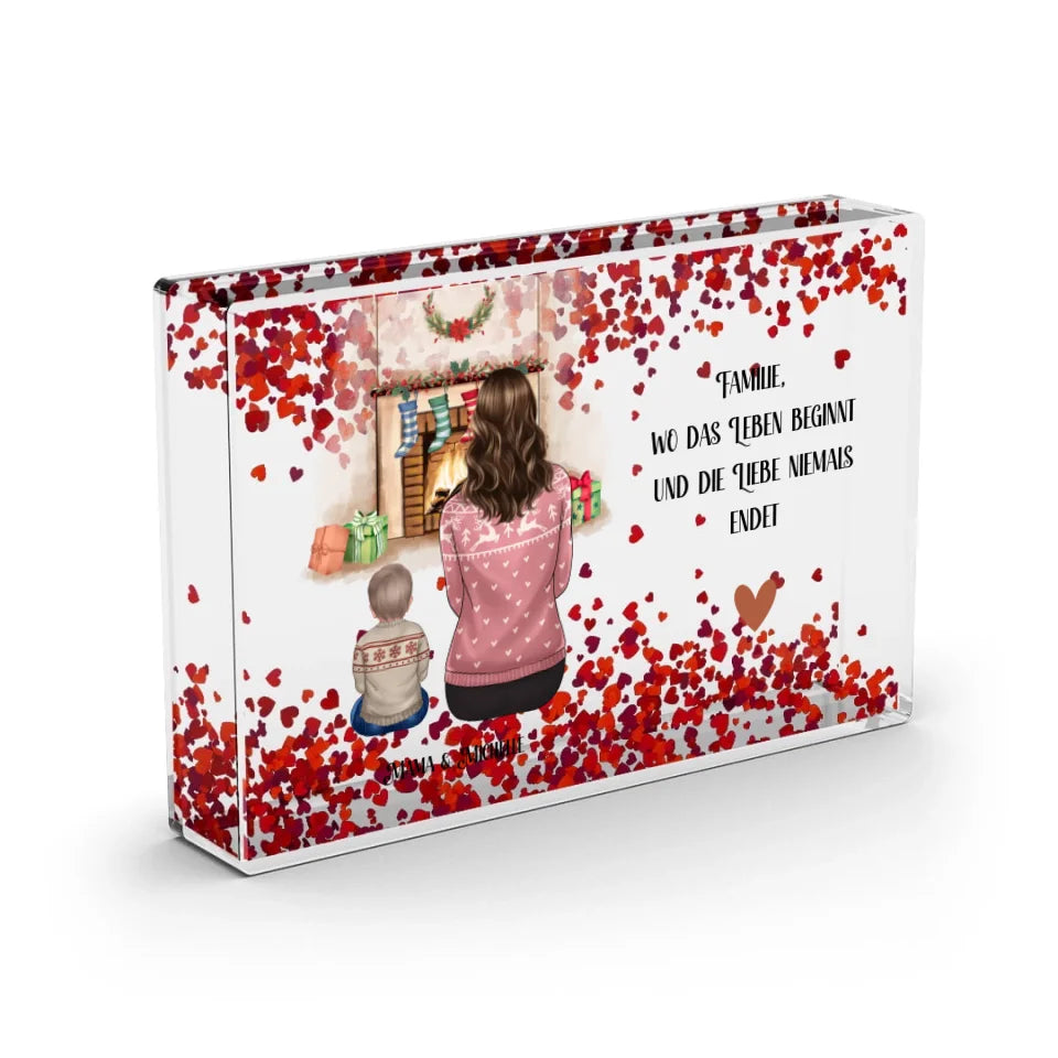 Mama & 1-3 Kinder Winter Schneekugel Herz