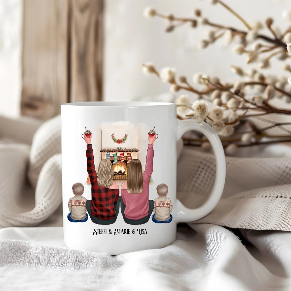 Freundinnen mit Kinder Winter Tasse