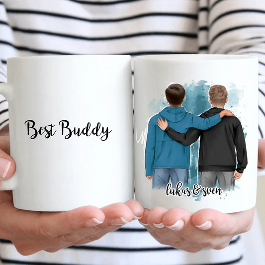 2 Freunde/Brüder Männer Tasse / Thermobecher Personalisiert