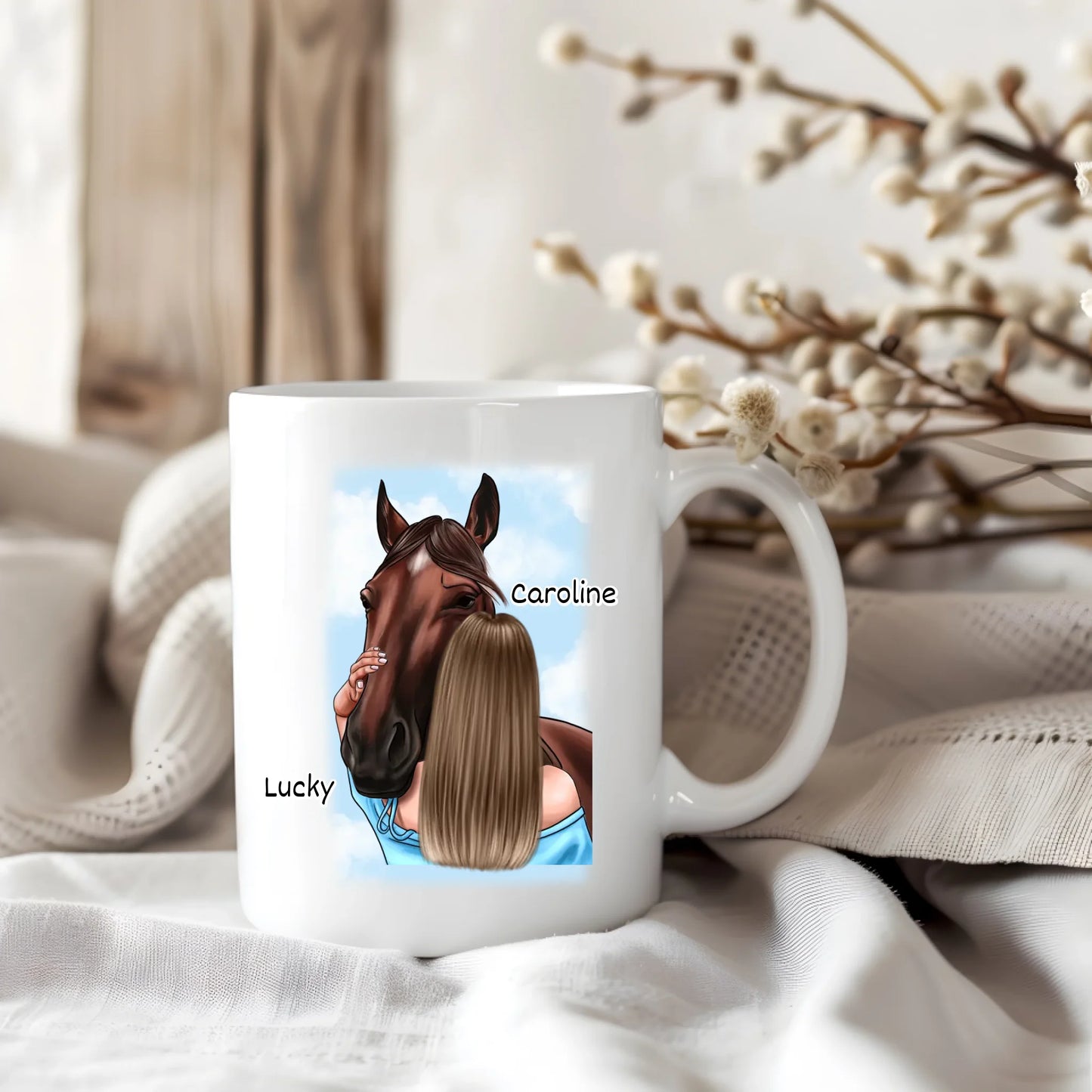 Frau mit Pferd Tasse / Thermobecher