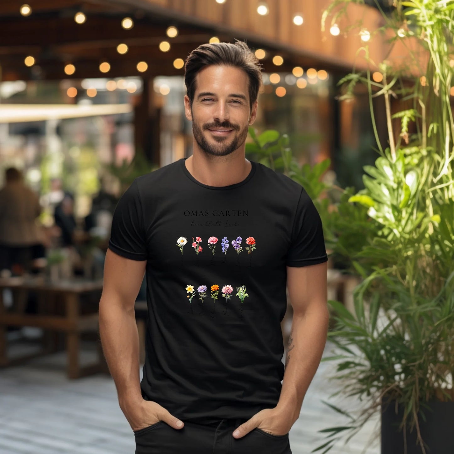 Omas Garten 1-11 Namen mit Geburtsblume T-Shirt