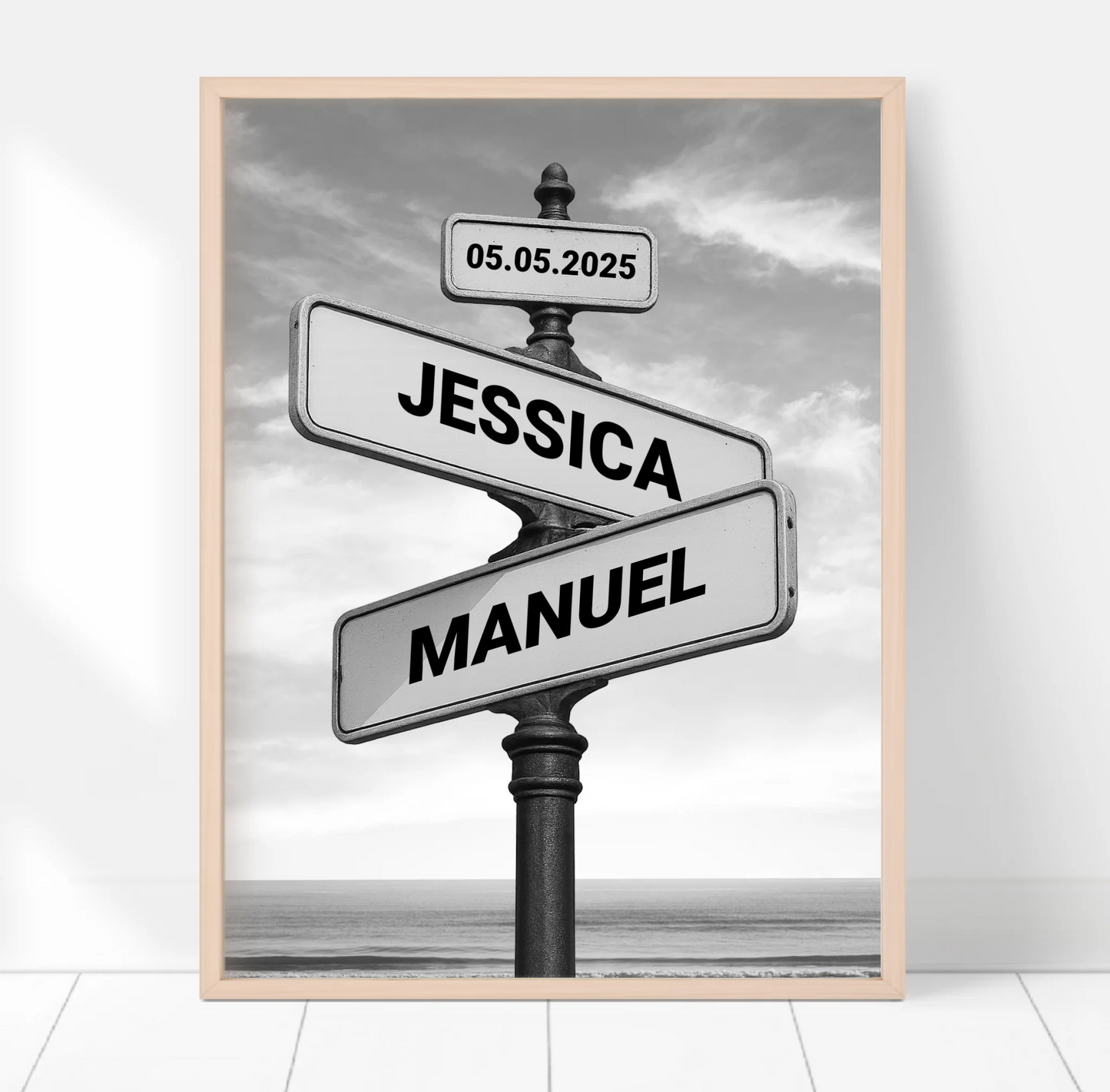 „Liebesschild“ – Personalisiertes Poster oder Leinwand mit Namen & Datum