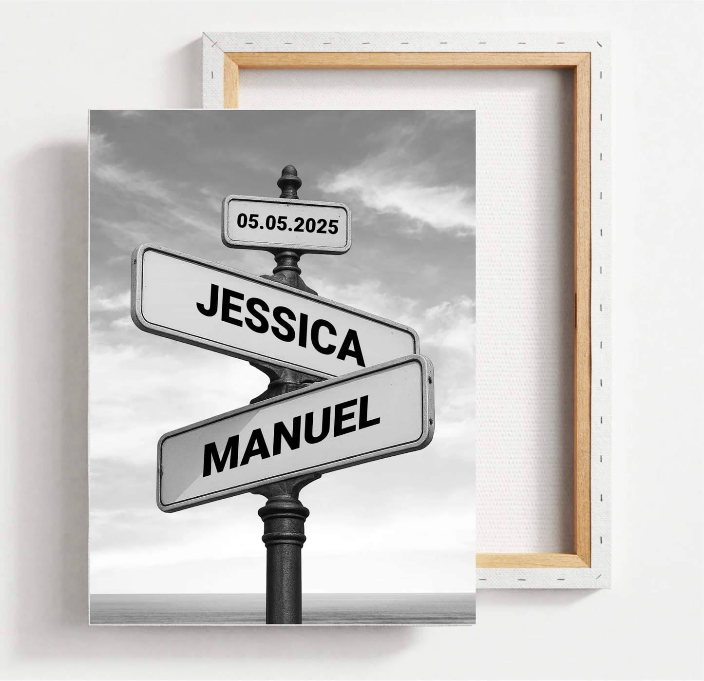 „Liebesschild“ – Personalisiertes Poster oder Leinwand mit Namen & Datum