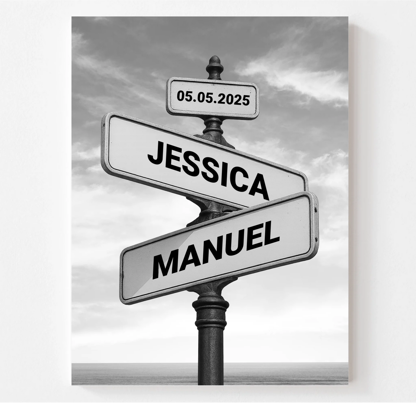 „Liebesschild“ – Personalisiertes Poster oder Leinwand mit Namen & Datum