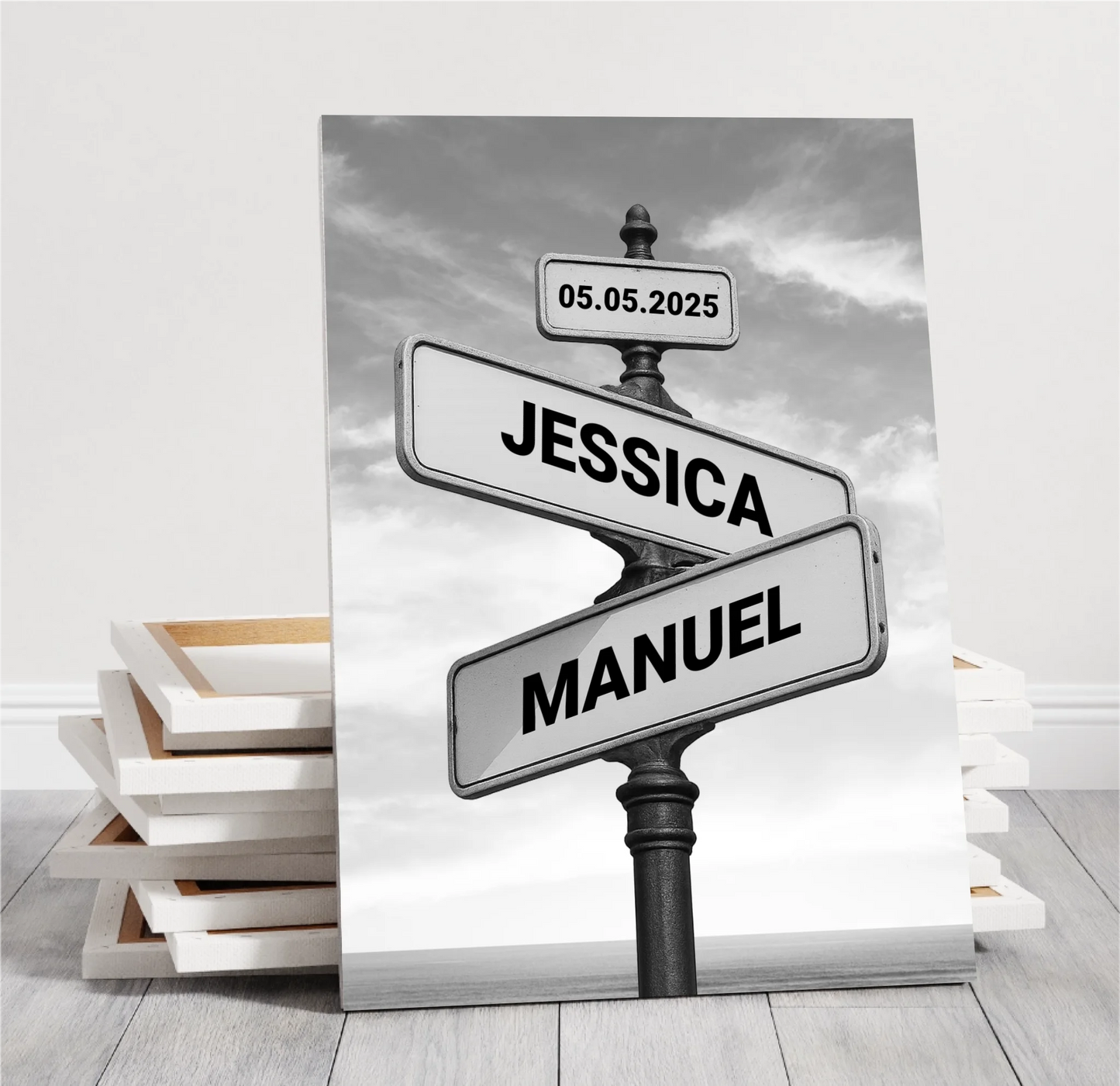 „Liebesschild“ – Personalisiertes Poster oder Leinwand mit Namen & Datum