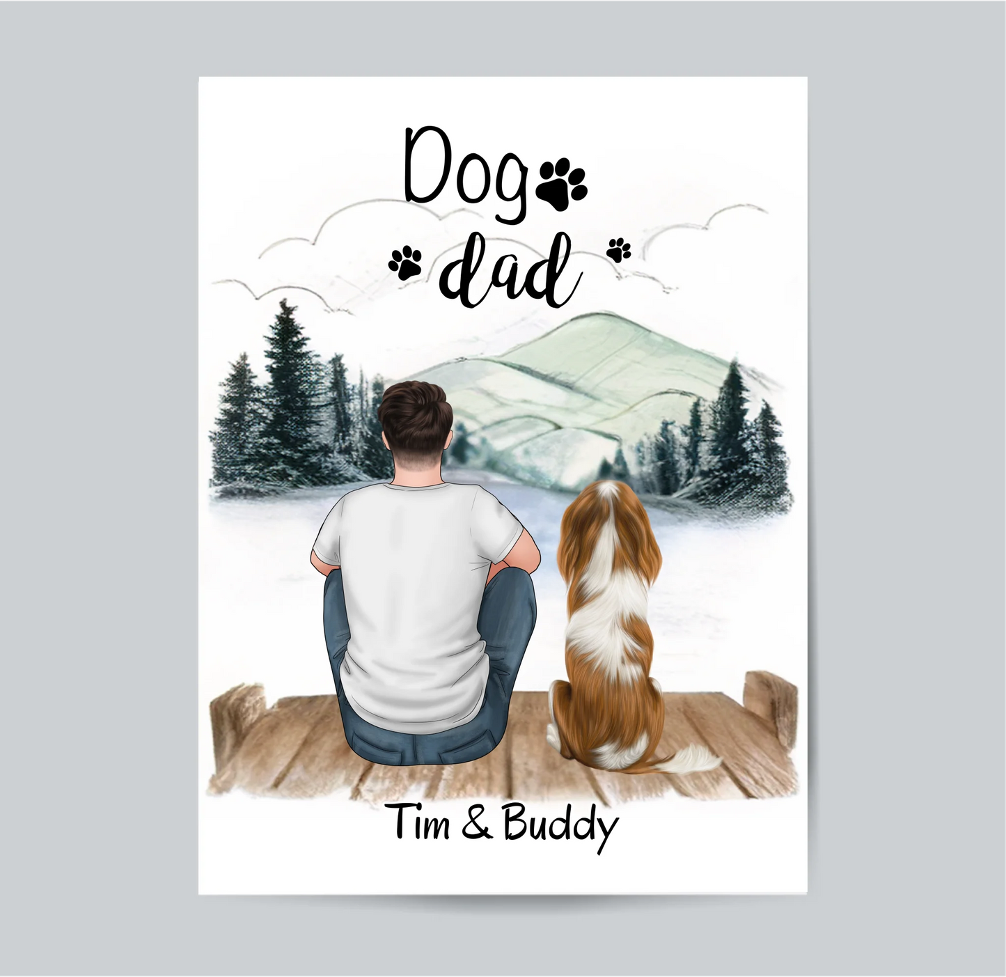 Herrchen mit Hund oder Katze Poster