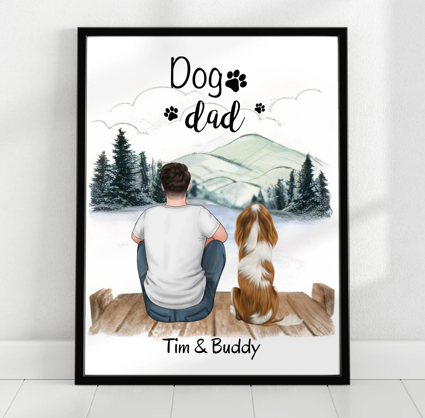 Herrchen mit Hund oder Katze Poster