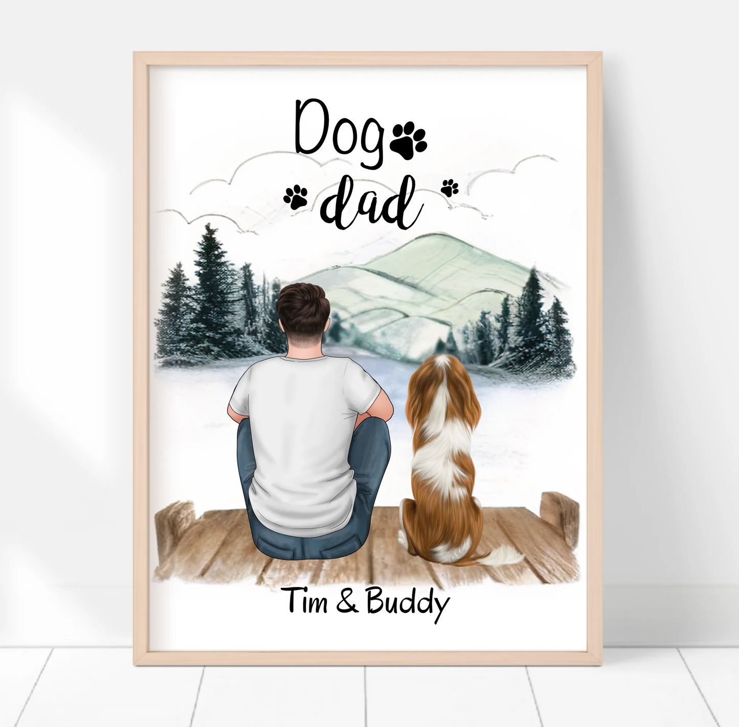 Herrchen mit Hund oder Katze Poster