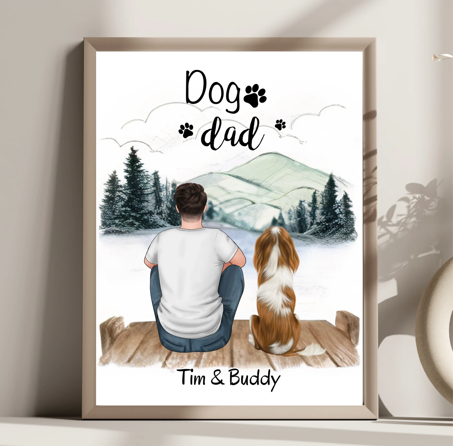 Herrchen mit Hund oder Katze Poster
