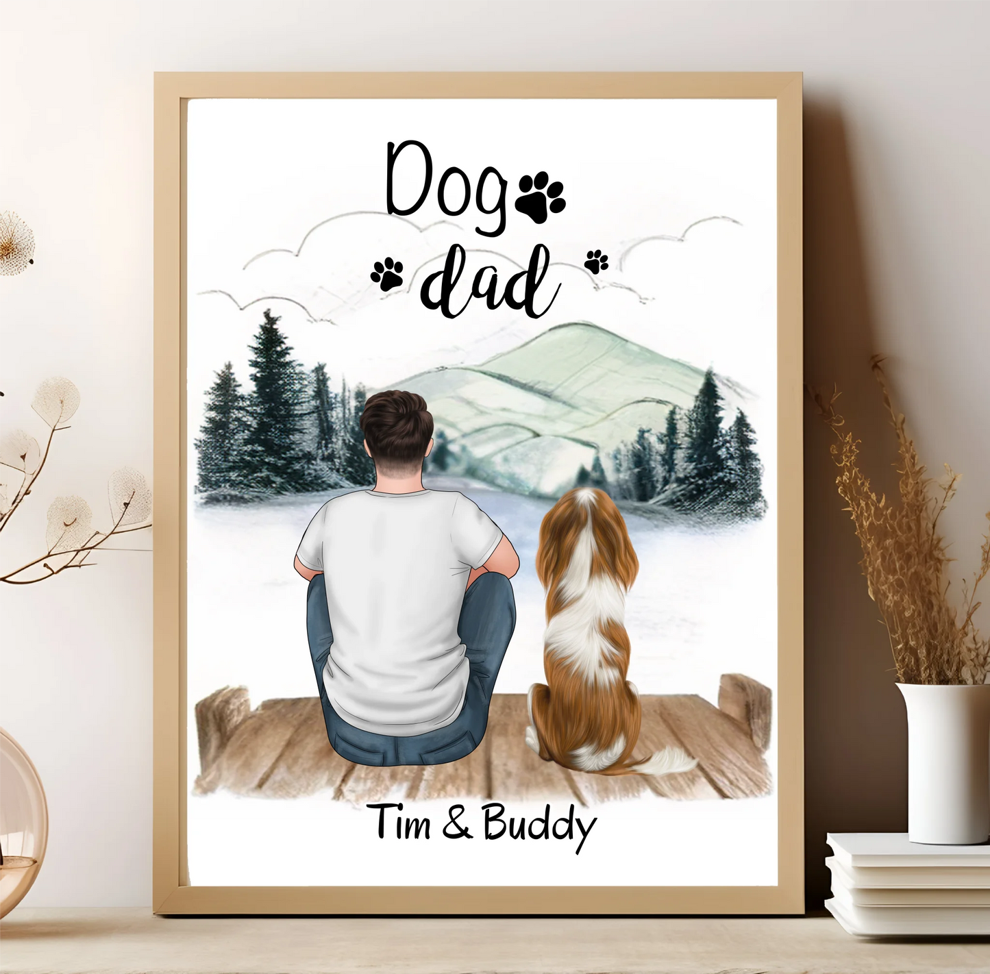 Herrchen mit Hund oder Katze Poster