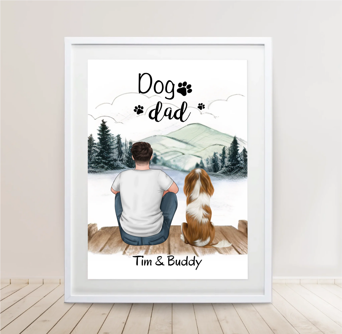 Herrchen mit Hund oder Katze Poster