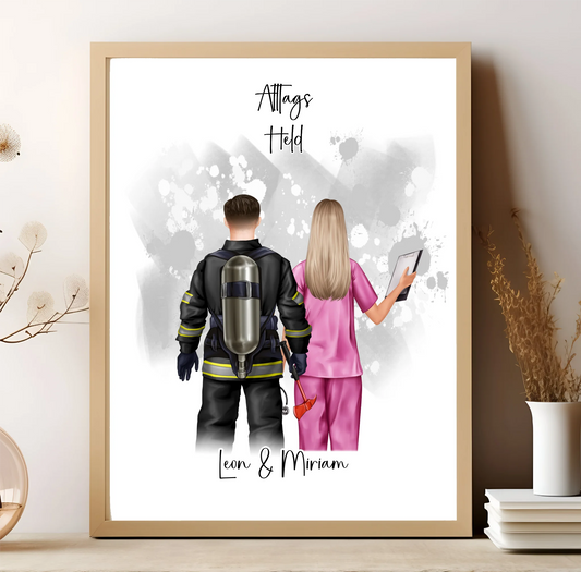 Feuerwehr & Krankenschwester Poster