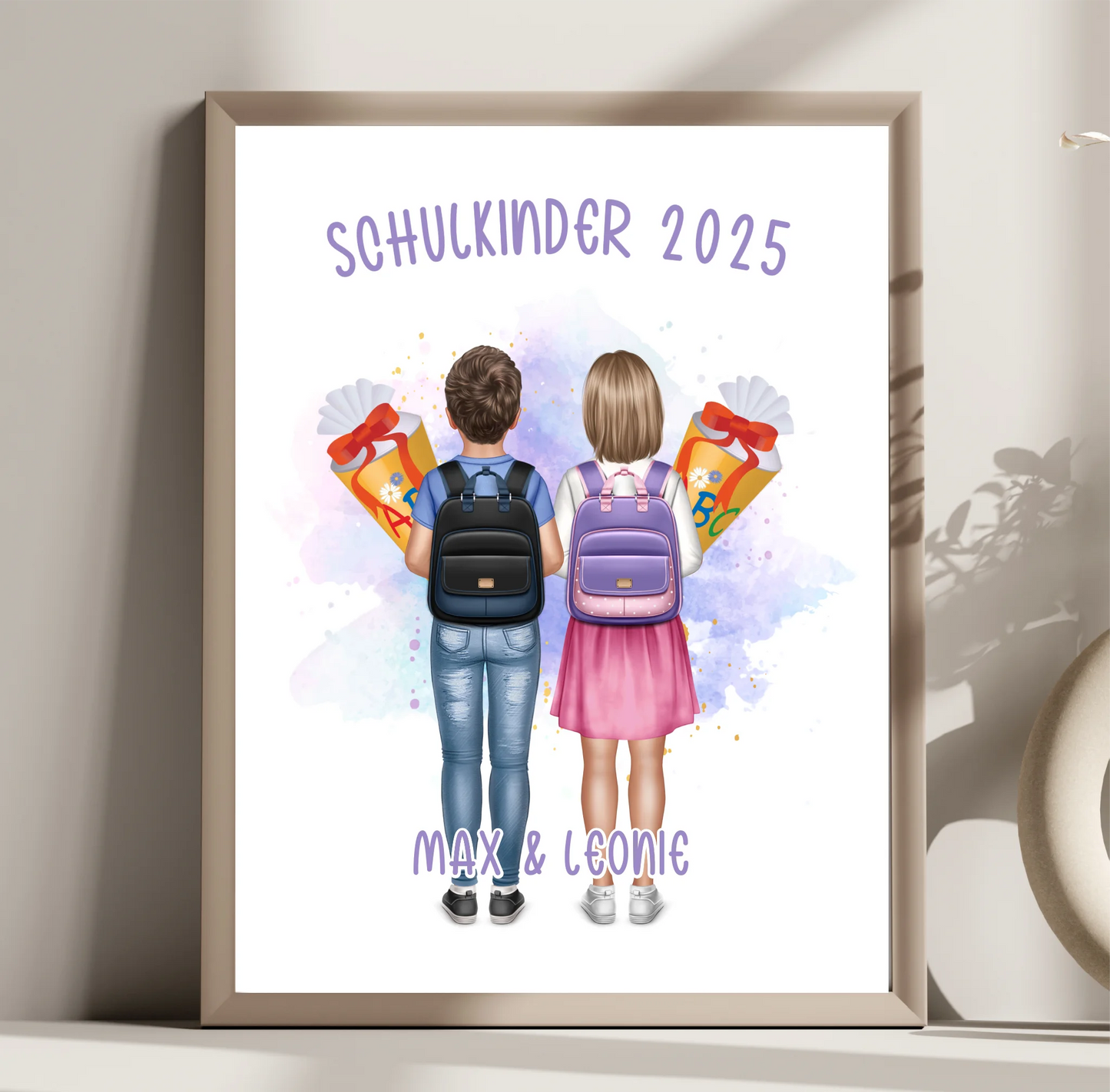 Schulkind Poster 1-2 Kinder für Jungen & Mädchen
