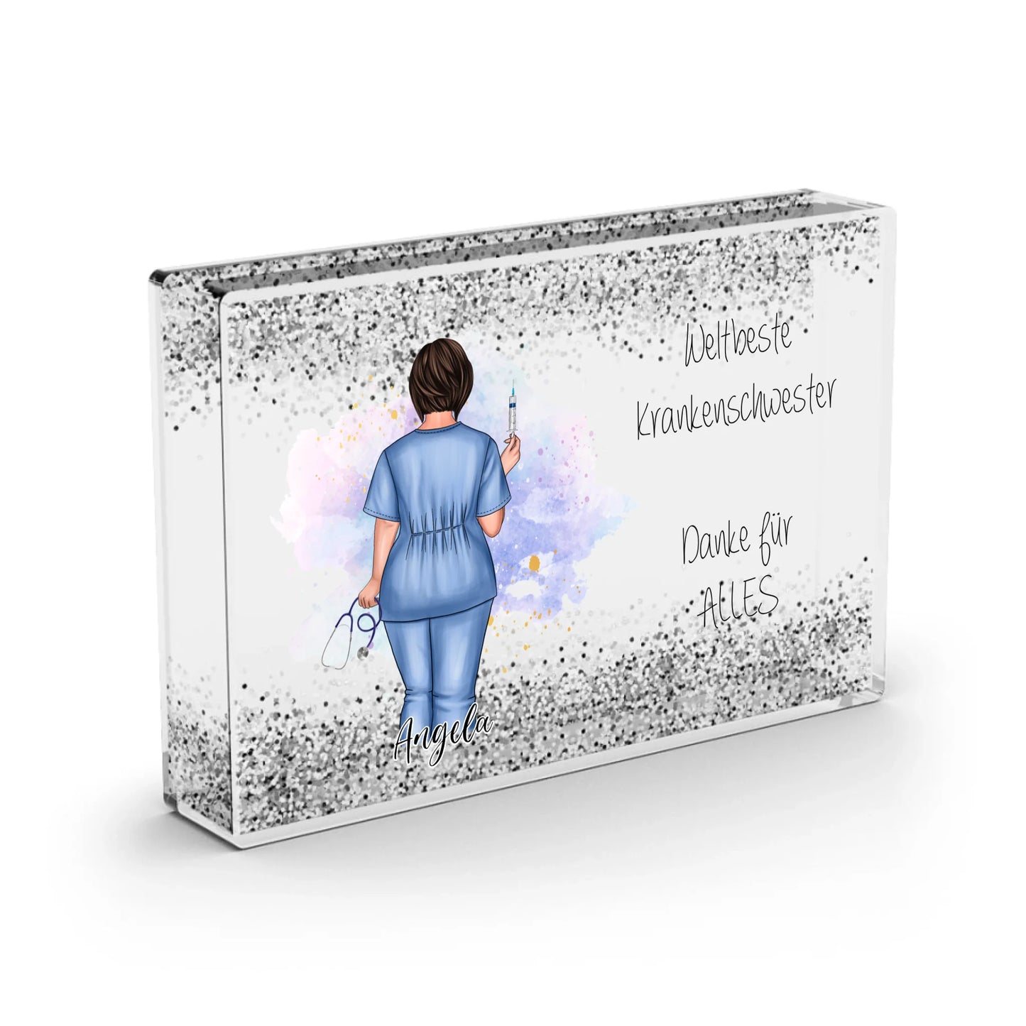 Curvy Krankenschwester Schneekugel Silber Glitzer
