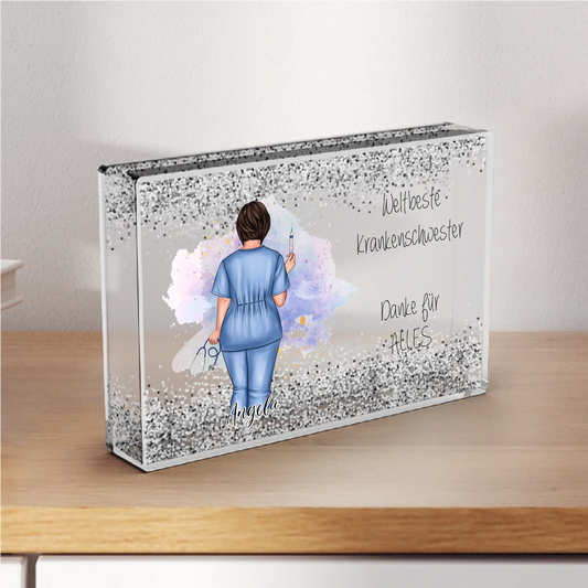 Curvy Krankenschwester Schneekugel Silber Glitzer