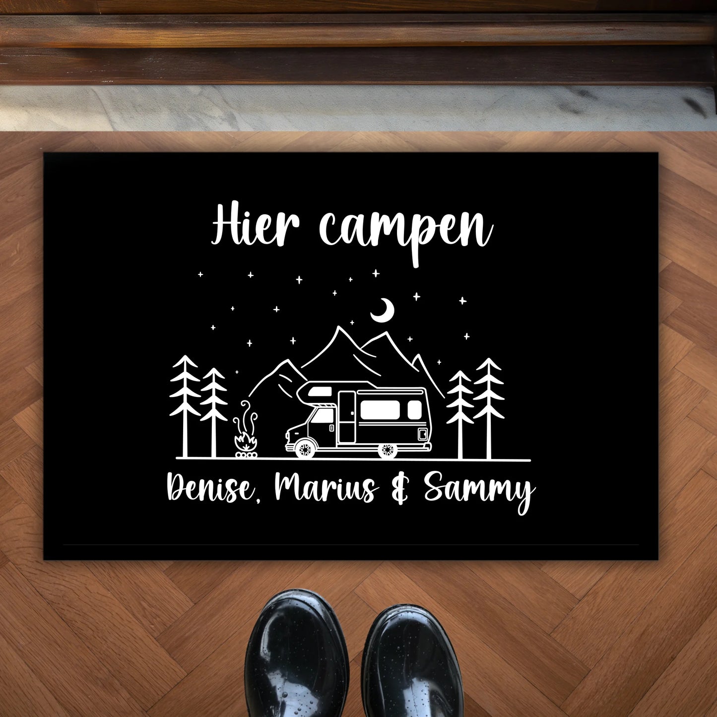 Hier campen - Personalisierte Fußmatte