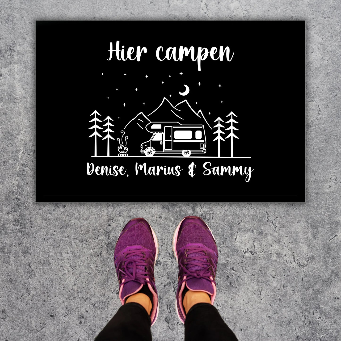Hier campen - Personalisierte Fußmatte