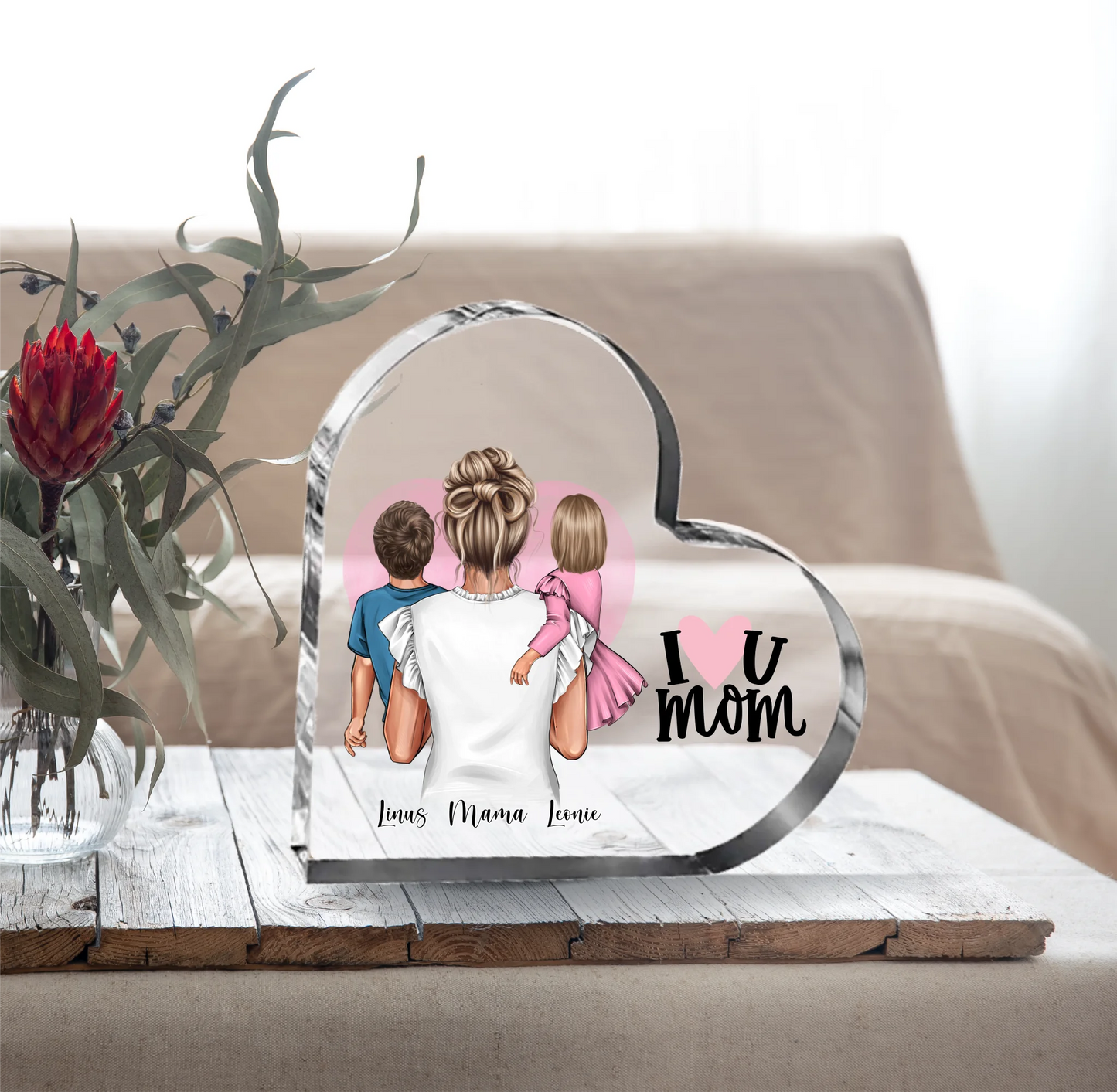 Mama & 1-2 Kinder Herz Glasaufsteller