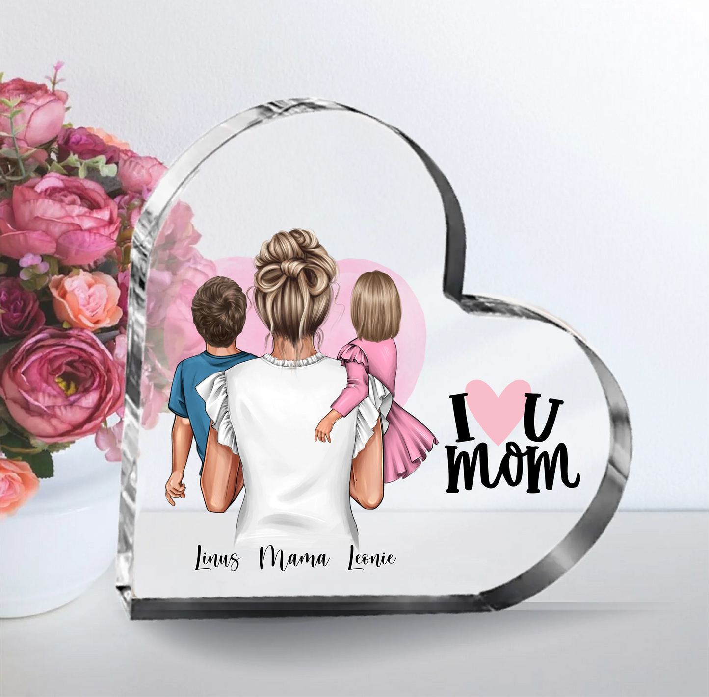 Mama & 1-2 Kinder Herz Glasaufsteller