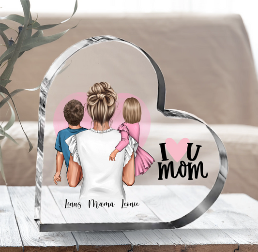 Mama & 1-2 Kinder Herz Glasaufsteller