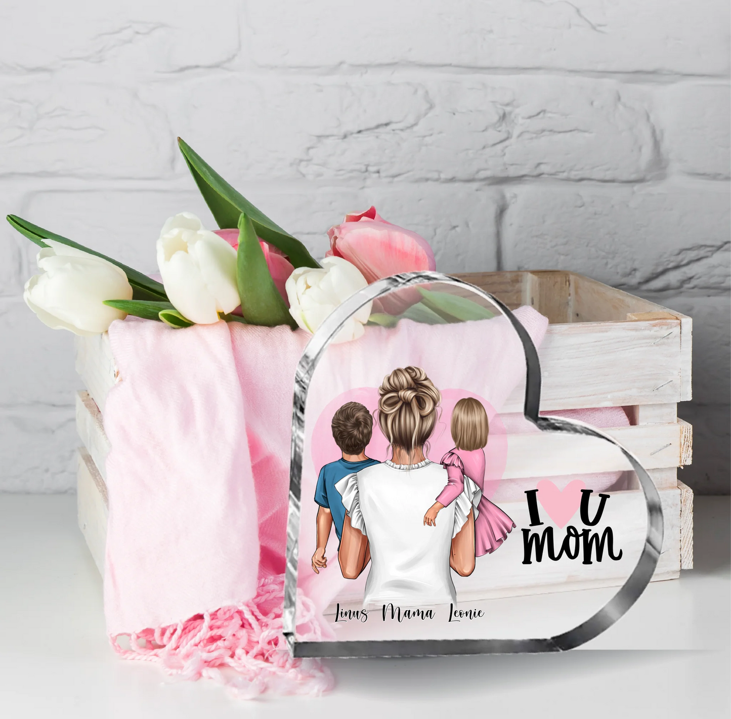 Mama & 1-2 Kinder Herz Glasaufsteller