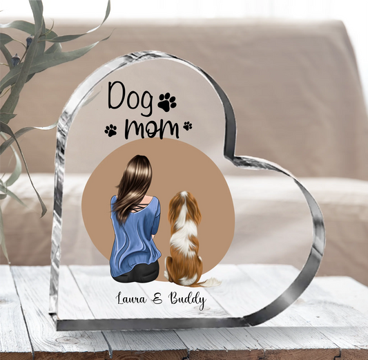 Frau/Mann mit (Hund/Katze) Herz Glasaufsteller