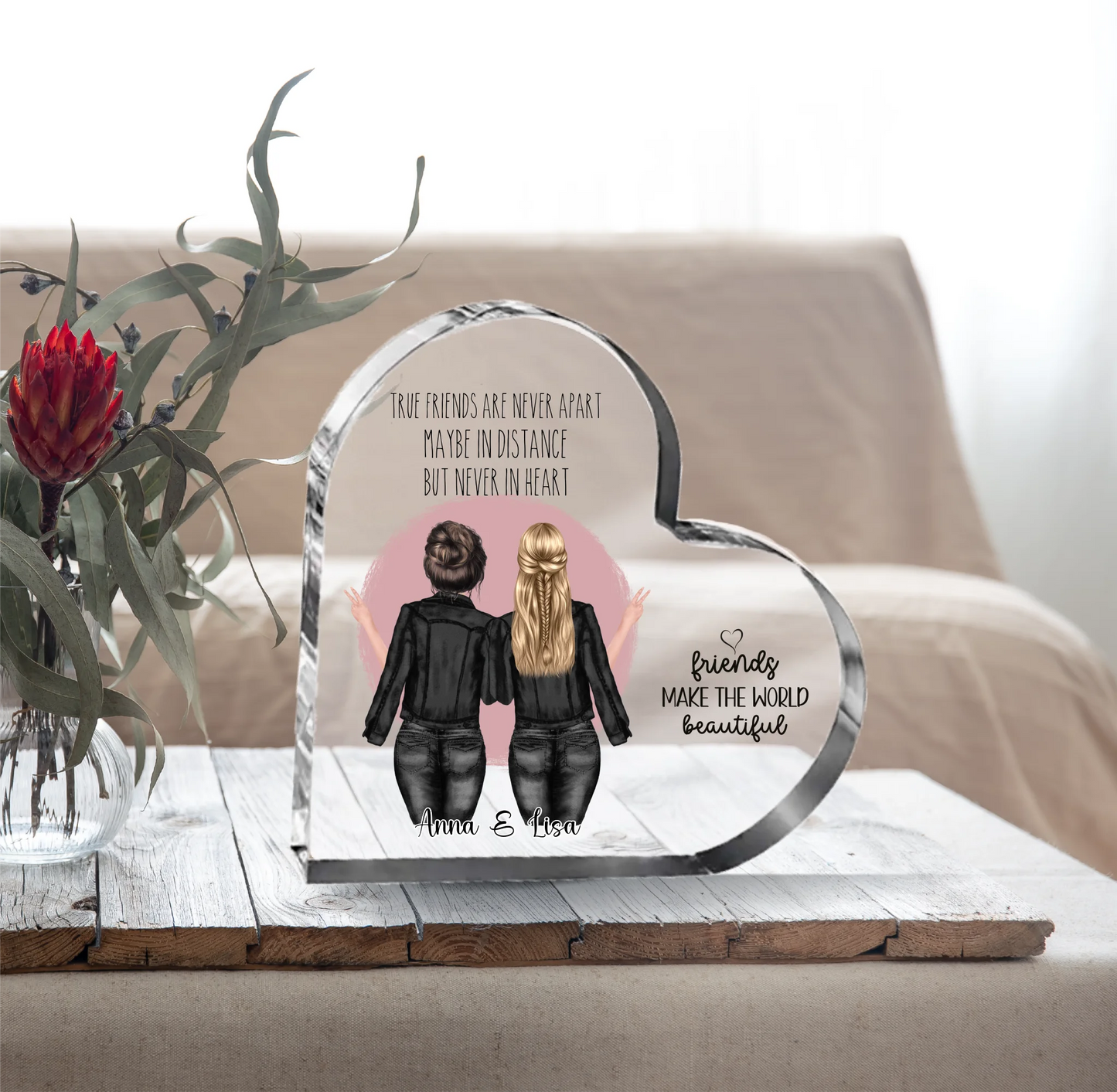 2-4 Freundinnen Herz Glasaufsteller