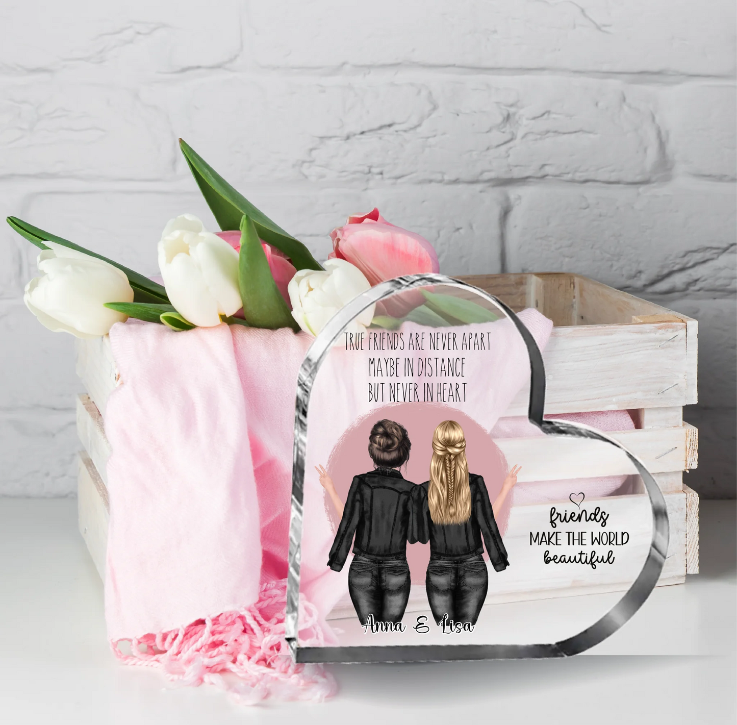 2-4 Freundinnen Herz Glasaufsteller