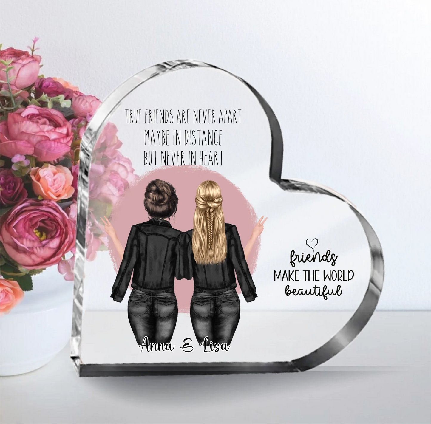 2-4 Freundinnen Herz Glasaufsteller