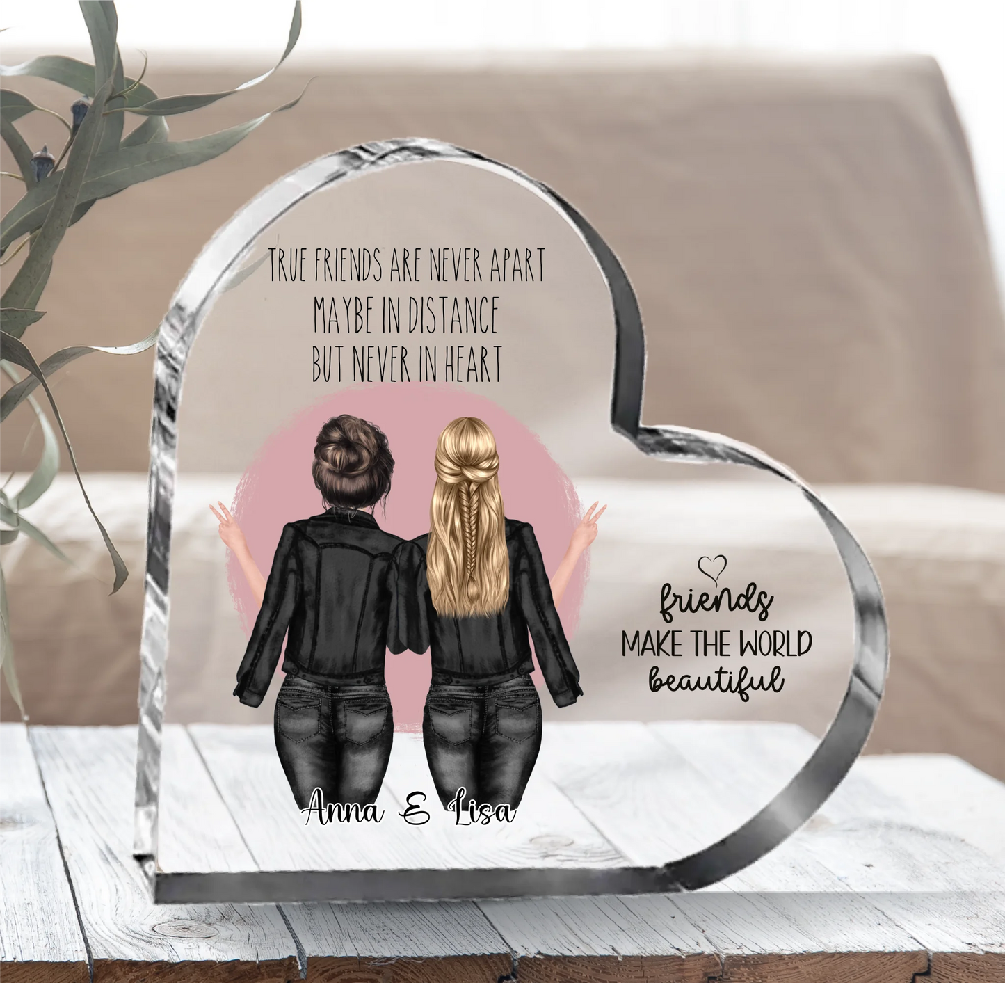 2-4 Freundinnen Herz Glasaufsteller