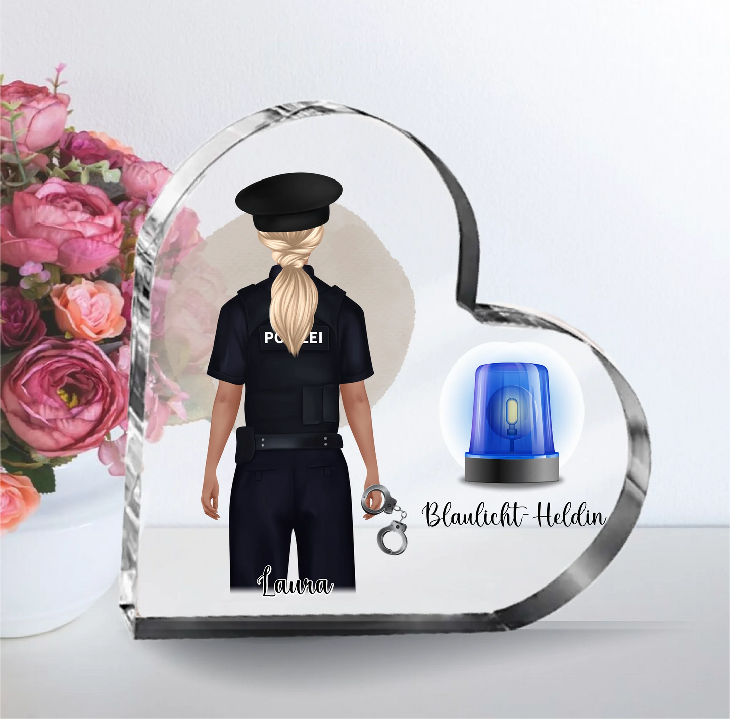 Polizist/ Polizistin Herz Glasaufsteller