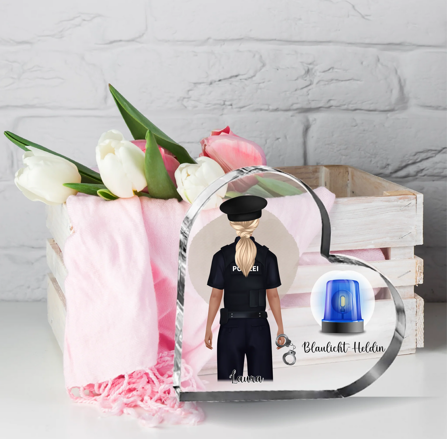Polizist/ Polizistin Herz Glasaufsteller