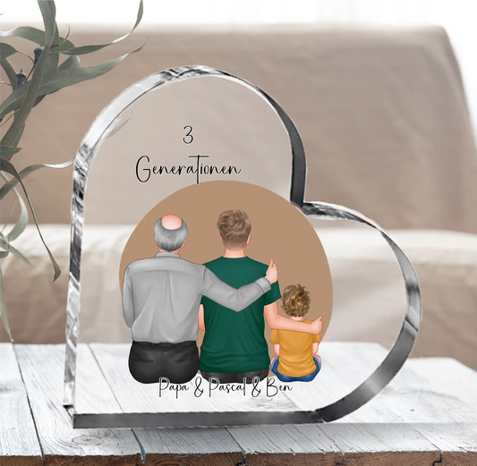 Vater, Sohn & Enkel/in Herz Glasaufsteller