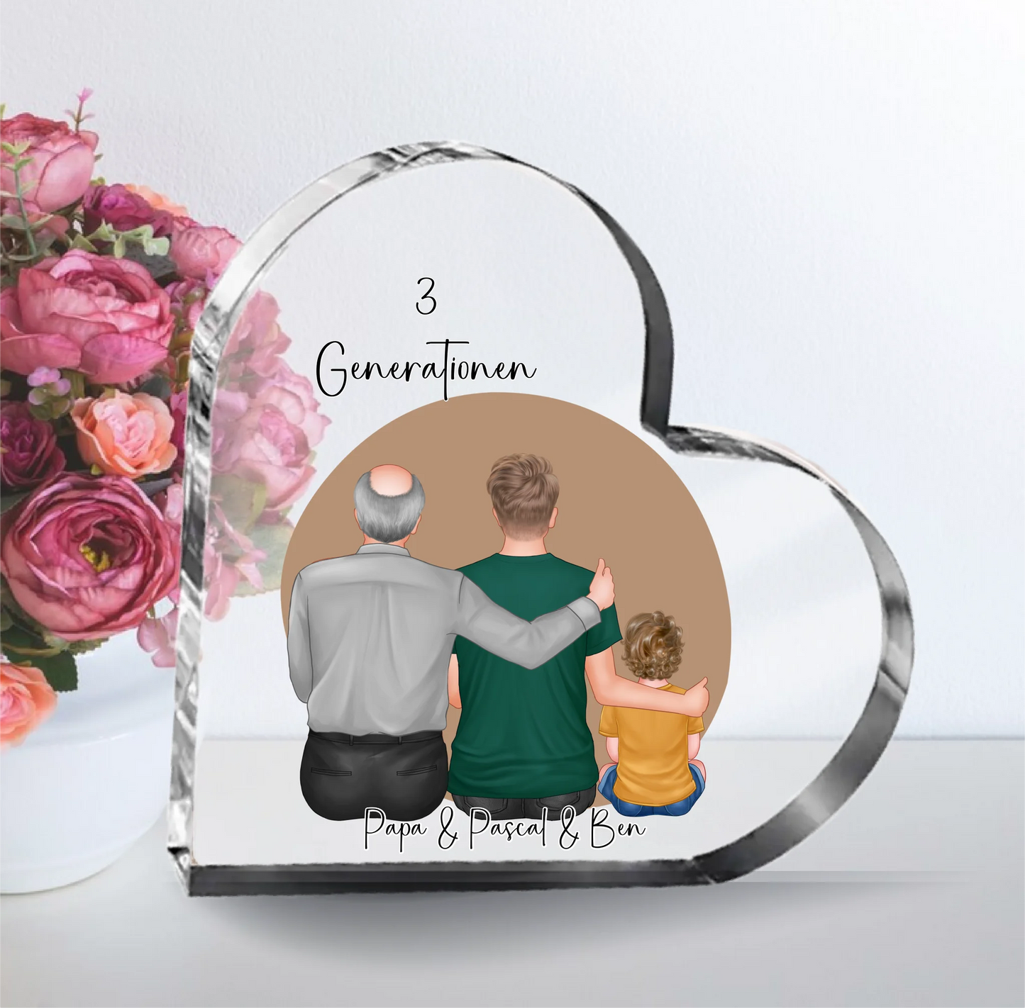 Vater, Sohn & Enkel/in Herz Glasaufsteller