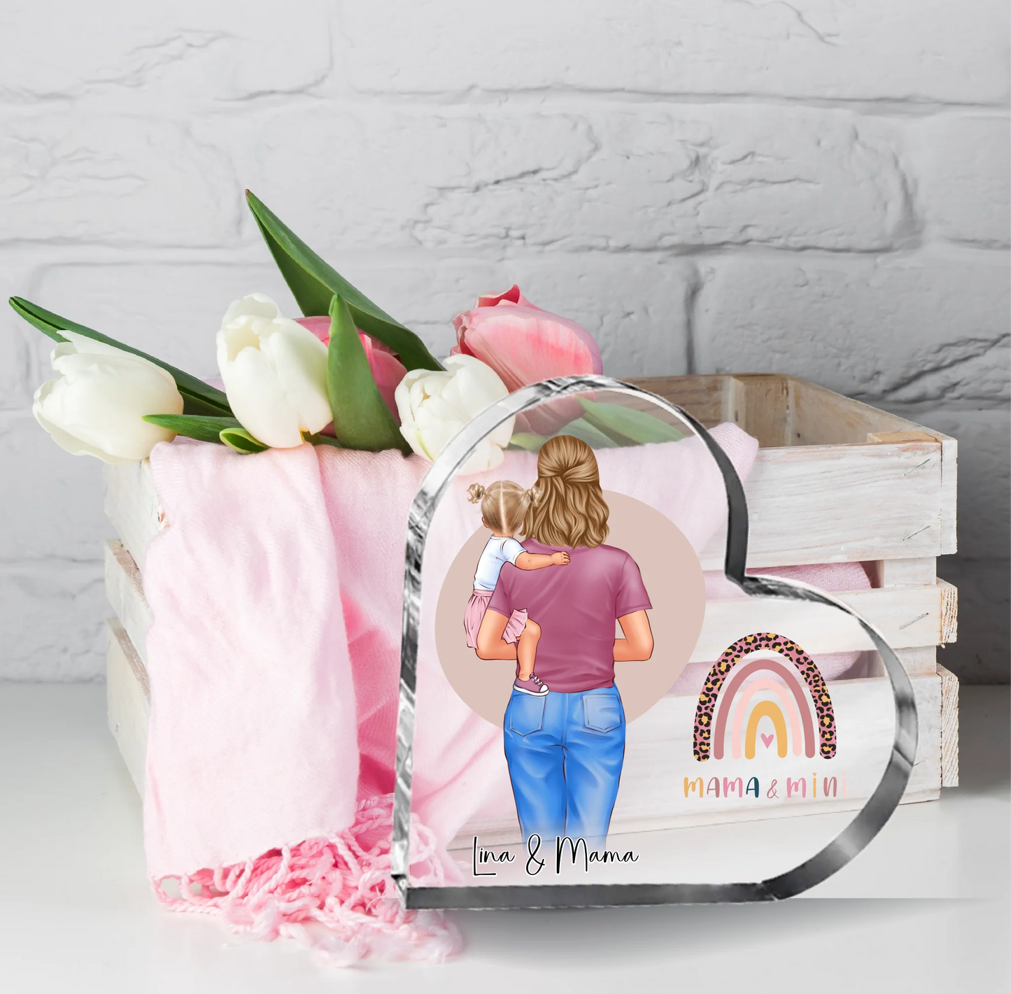 Mama & Kind Herz Glasaufsteller