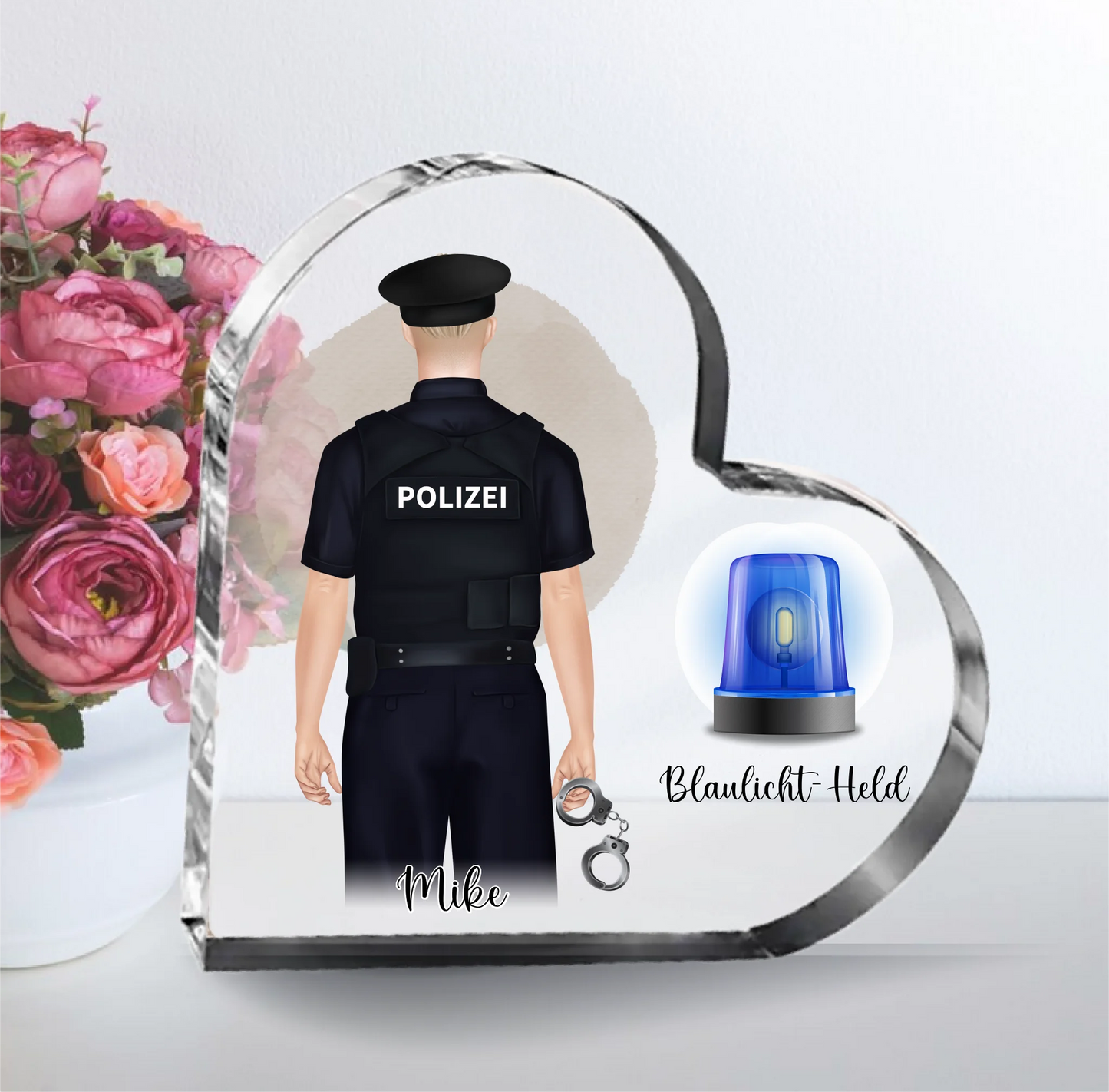 Polizei/ Polizistin Herz Glasaufsteller