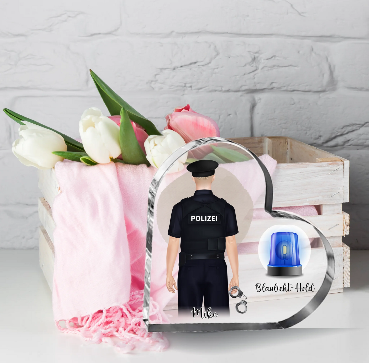 Polizei/ Polizistin Herz Glasaufsteller