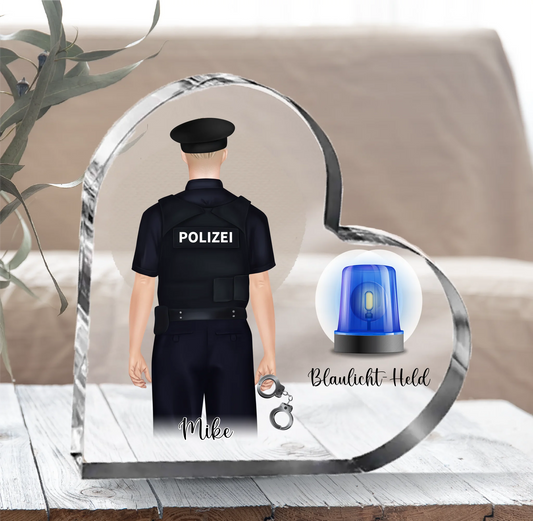 Polizei/ Polizistin Herz Glasaufsteller