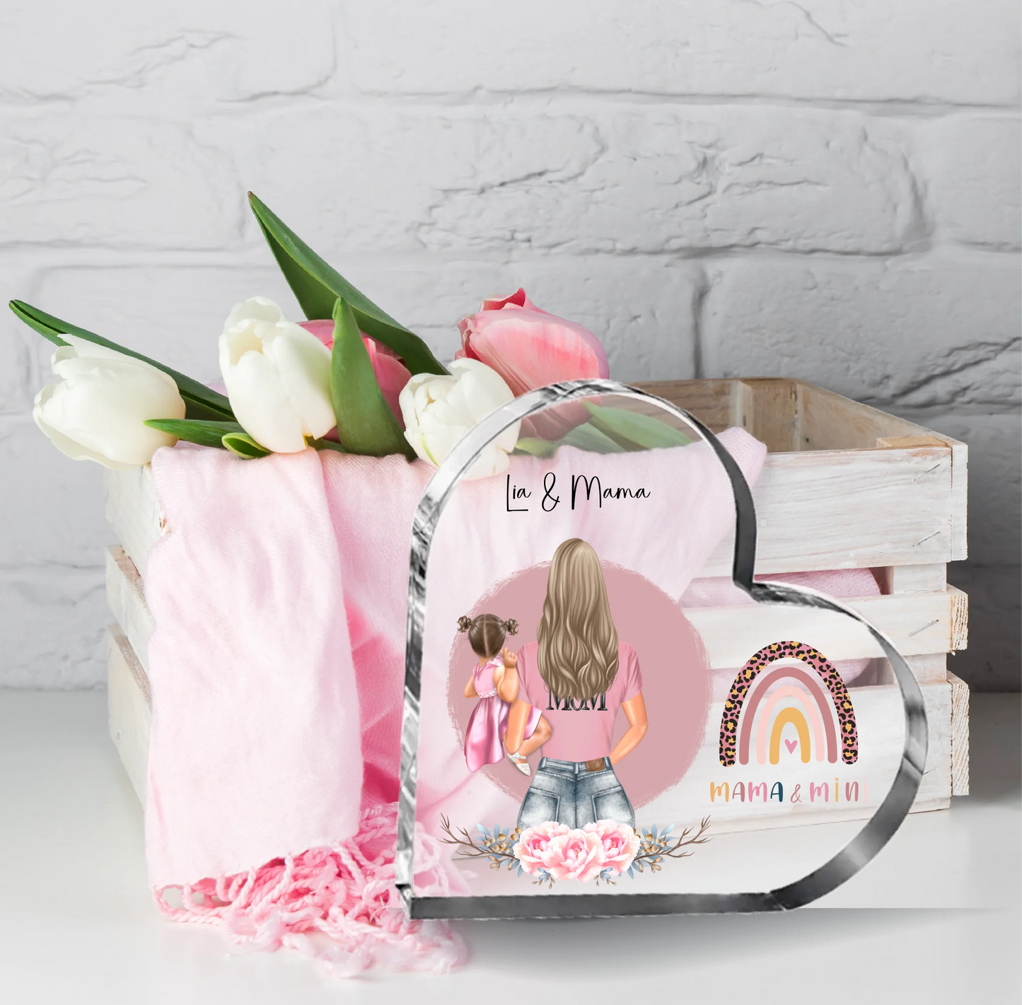 Mama mit 1 & 2 Babys Herz Glasaufsteller