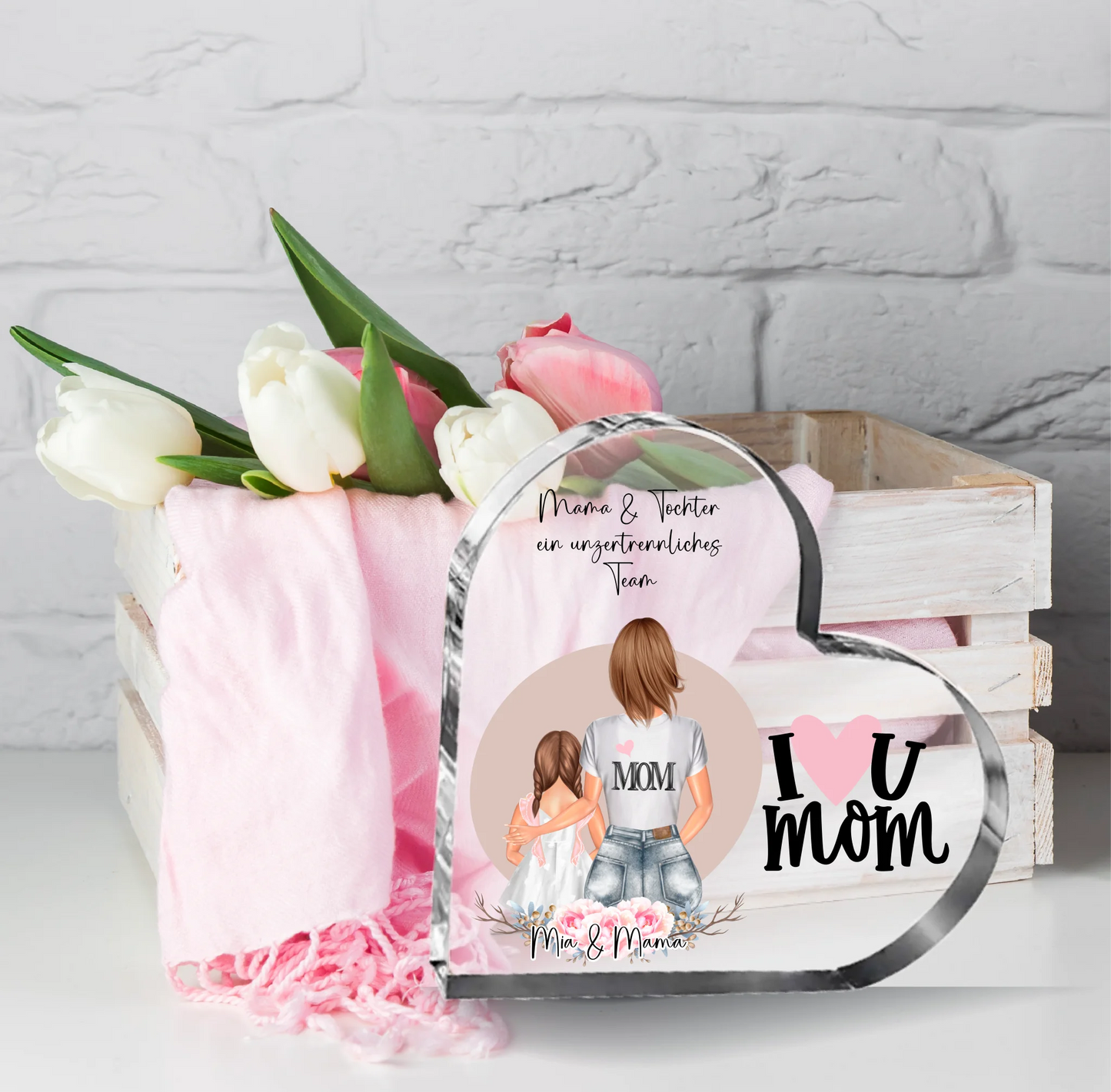 Mama & Kind Herz Glasaufsteller