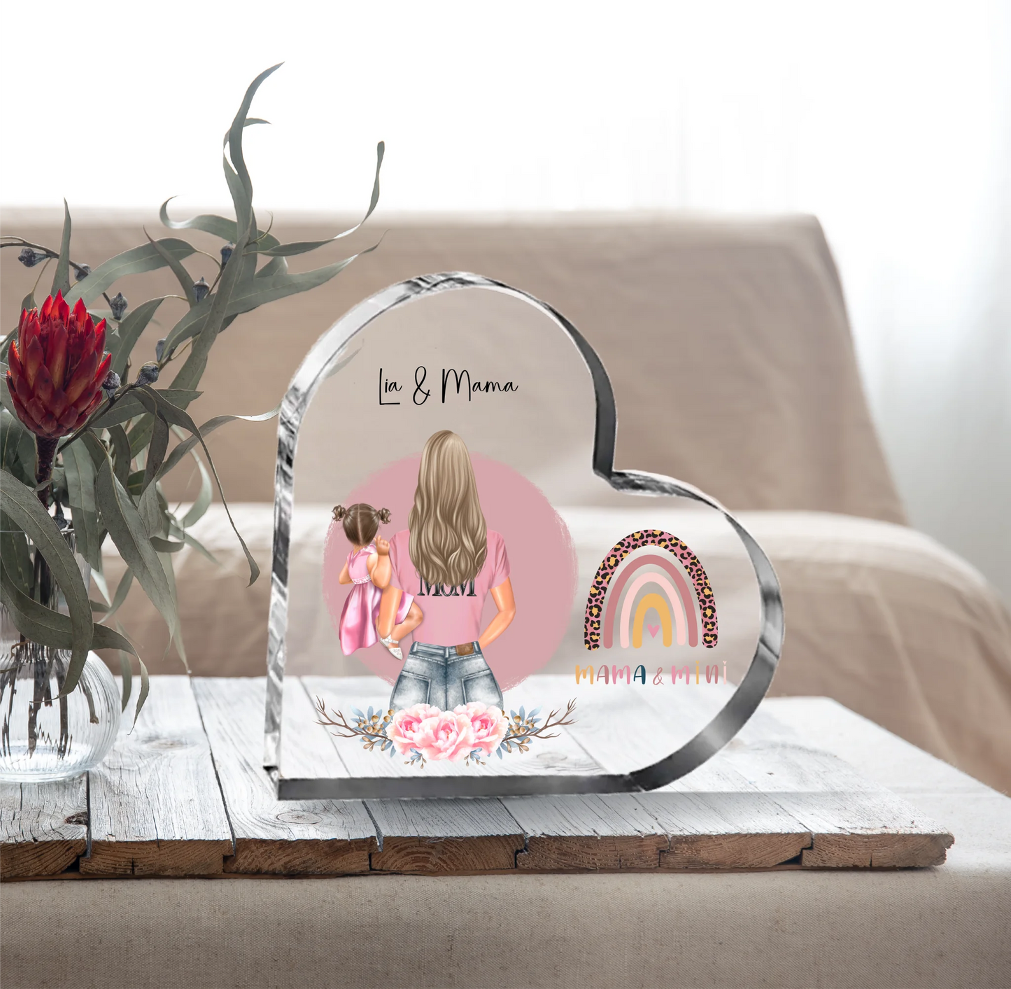Mama mit 1 & 2 Babys Herz Glasaufsteller