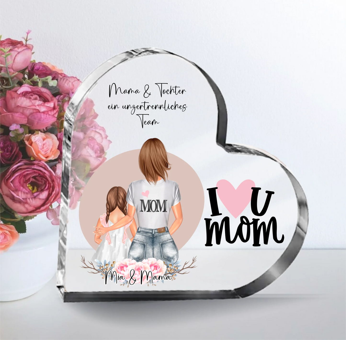 Mama & Kind Herz Glasaufsteller