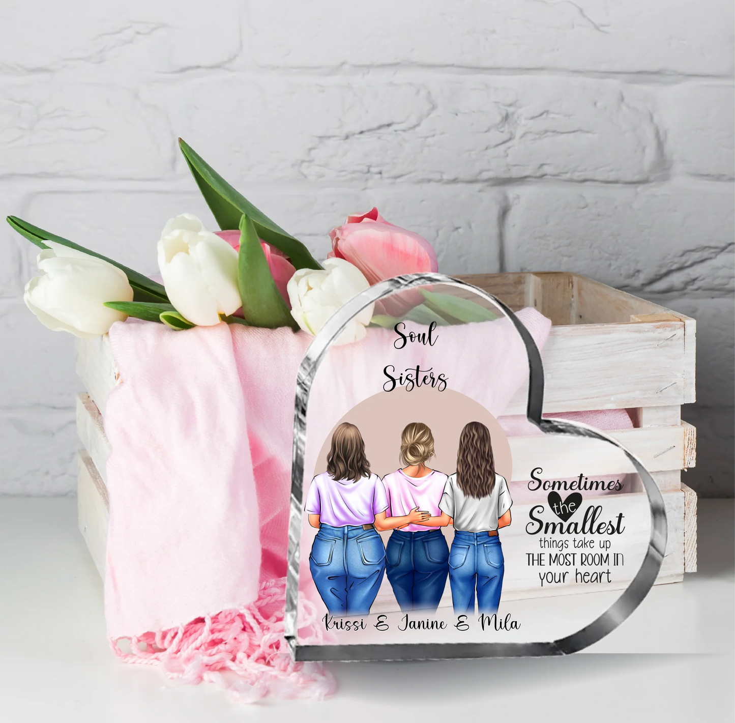 2-3 Curvy, Middle & Skinny Freundinnen Herz Glasaufsteller