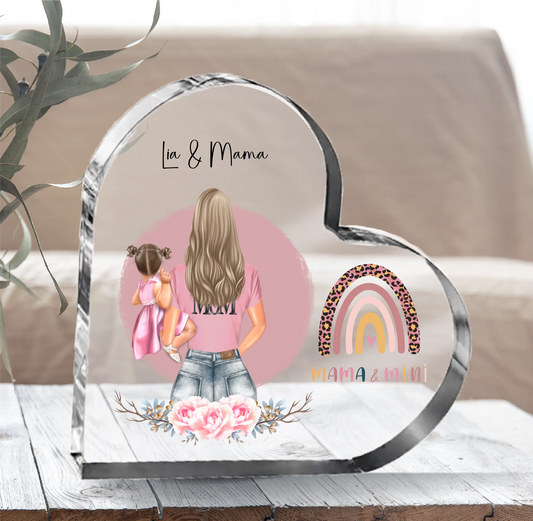 Mama mit 1 & 2 Babys Herz Glasaufsteller