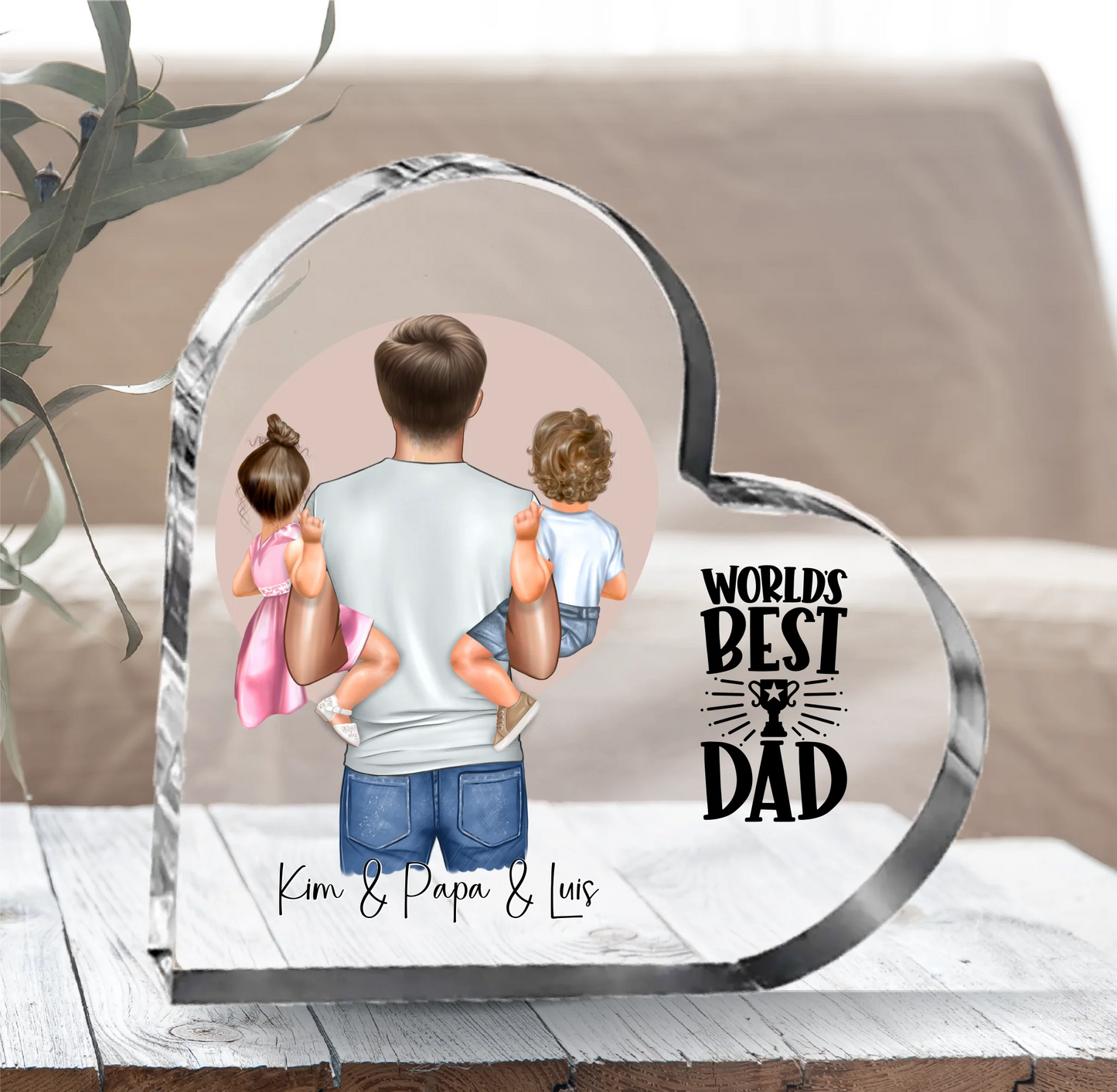 Papa & 1-2 Kinder Herz Glasaufsteller