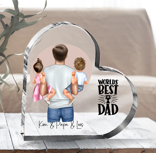 Papa & 1-2 Kinder Herz Glasaufsteller