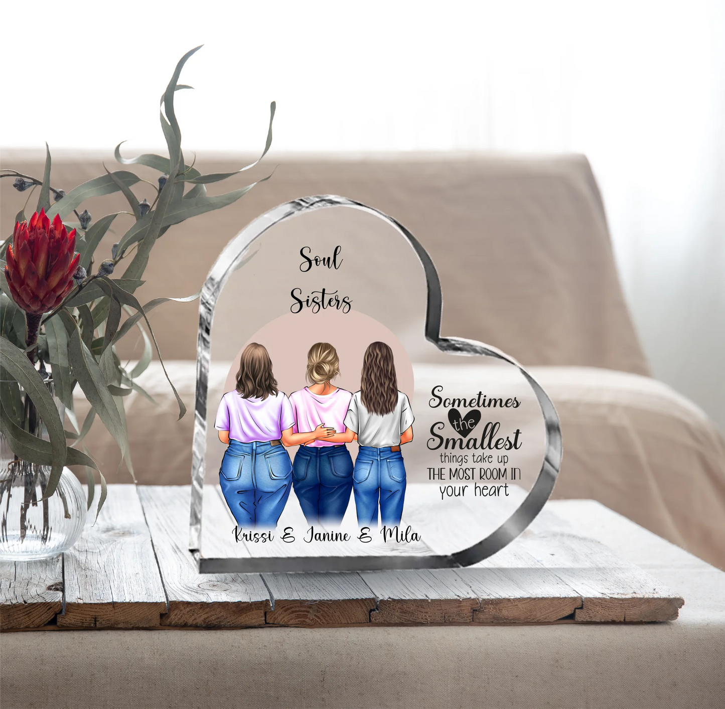 2-3 Curvy, Middle & Skinny Freundinnen Herz Glasaufsteller